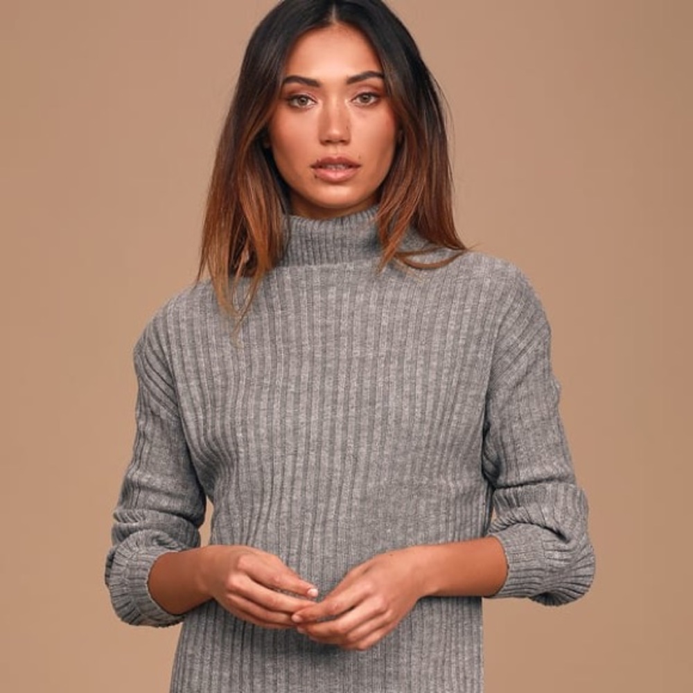 Lulus Grey Ribbed Sweater Dress Size Small - Picture 2 of 8